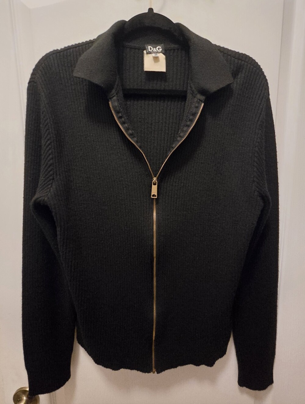 D&G Dolce & Gabbana Ribbed Knit Full-Zip Sweater Cardigan Black- Vintage